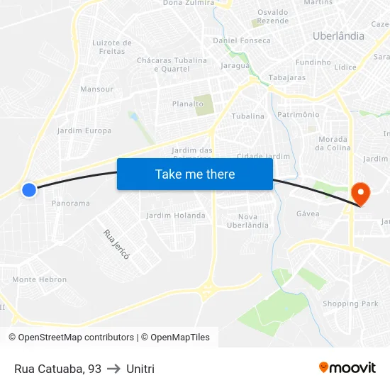 Rua Catuaba, 93 to Unitri map