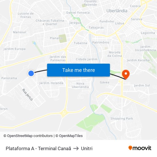 Plataforma A -  Terminal Canaã to Unitri map