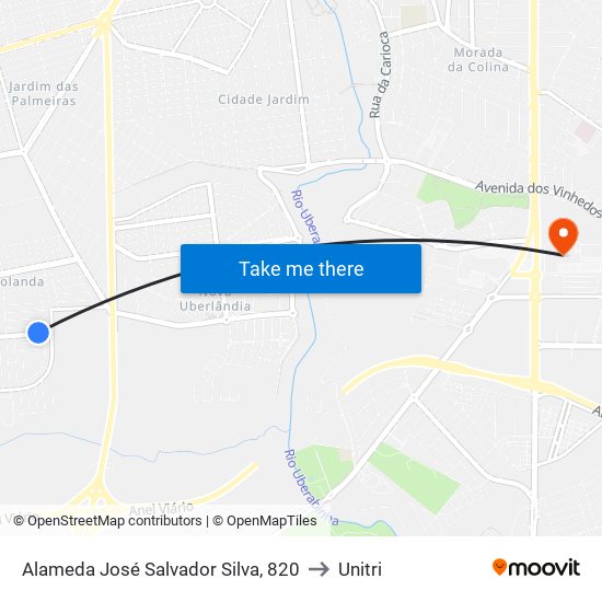 Alameda José Salvador Silva, 820 to Unitri map