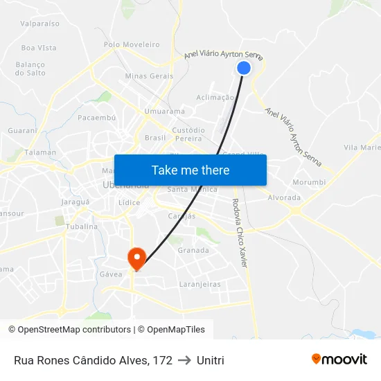 Rua Rones Cândido Alves, 172 to Unitri map