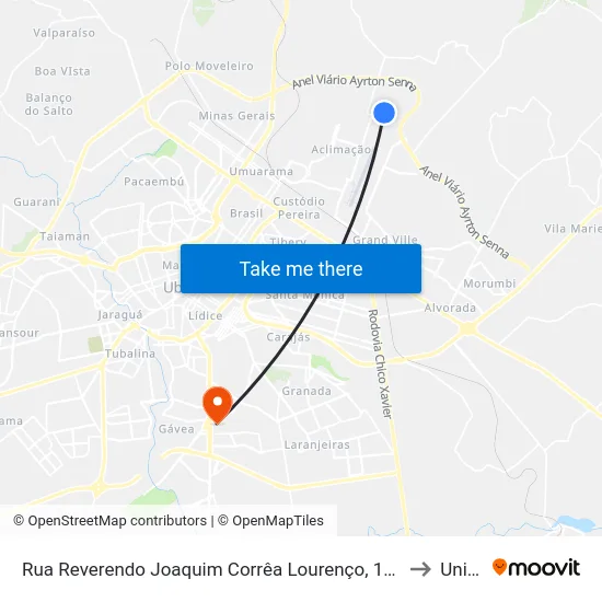 Rua Reverendo Joaquim Corrêa Lourenço, 187 to Unitri map
