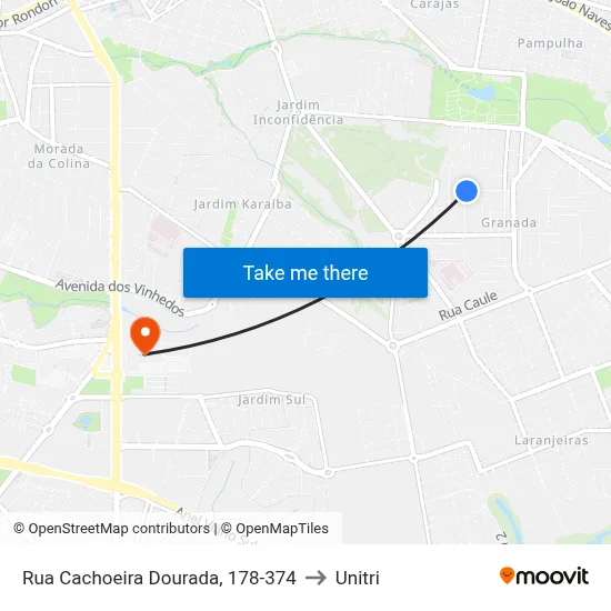 Rua Cachoeira Dourada, 178-374 to Unitri map