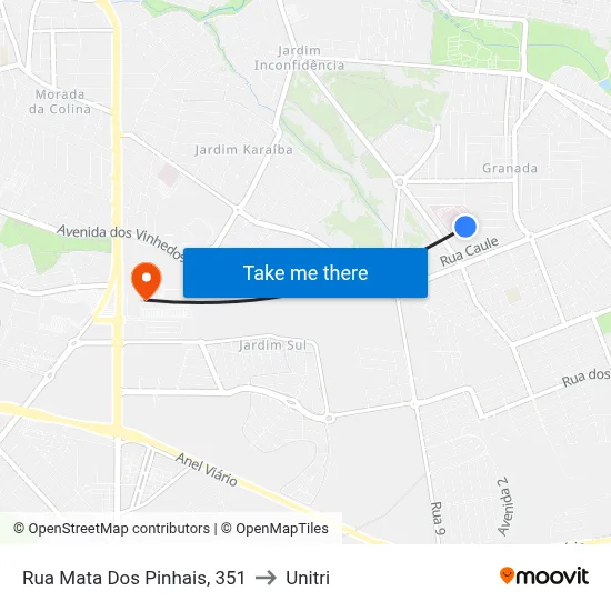 Rua Mata Dos Pinhais, 351 to Unitri map