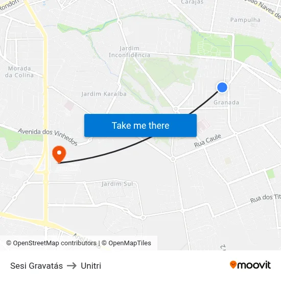 Sesi Gravatás to Unitri map