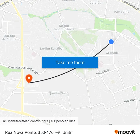 Rua Nova Ponte, 350-476 to Unitri map