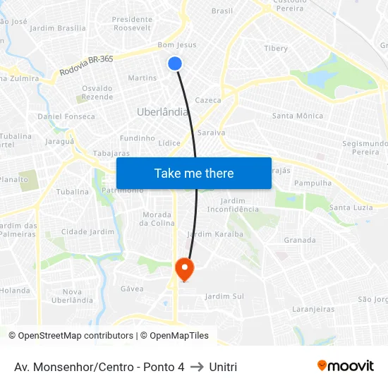 Av. Monsenhor/Centro - Ponto 4 to Unitri map