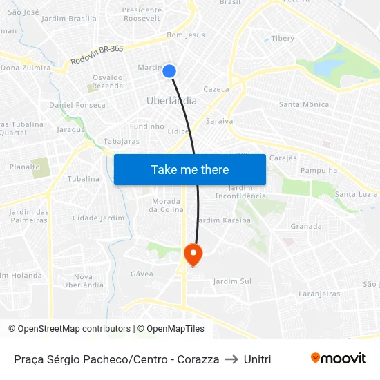 Praça Sérgio Pacheco/Centro - Corazza to Unitri map