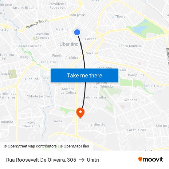 Rua Roosevelt De Oliveira, 305 to Unitri map