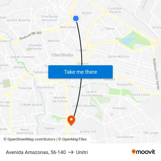 Avenida Amazonas, 56-140 to Unitri map