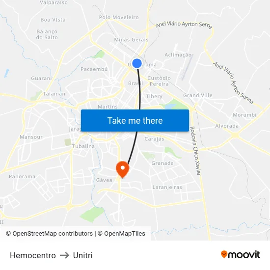 Hemocentro to Unitri map