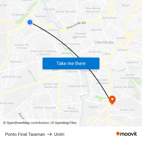 Ponto Final Taiaman to Unitri map