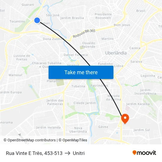 Rua Vinte E Três, 453-513 to Unitri map