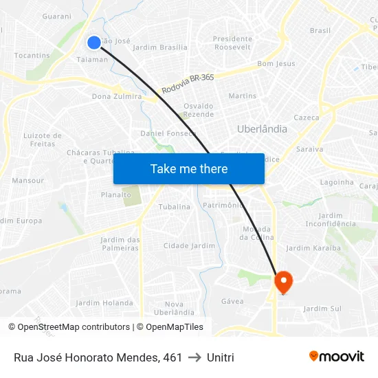 Rua José Honorato Mendes, 461 to Unitri map