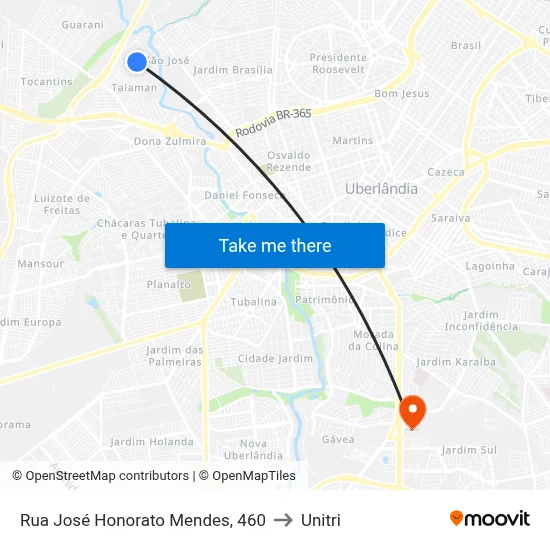 Rua José Honorato Mendes, 460 to Unitri map
