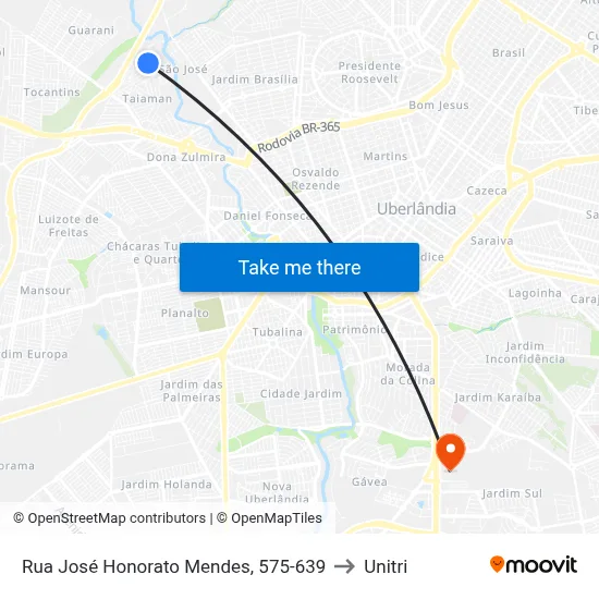 Rua José Honorato Mendes, 575-639 to Unitri map