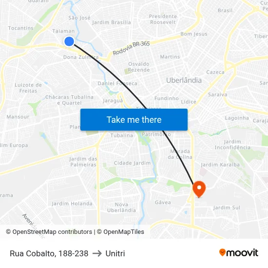 Rua Cobalto, 188-238 to Unitri map