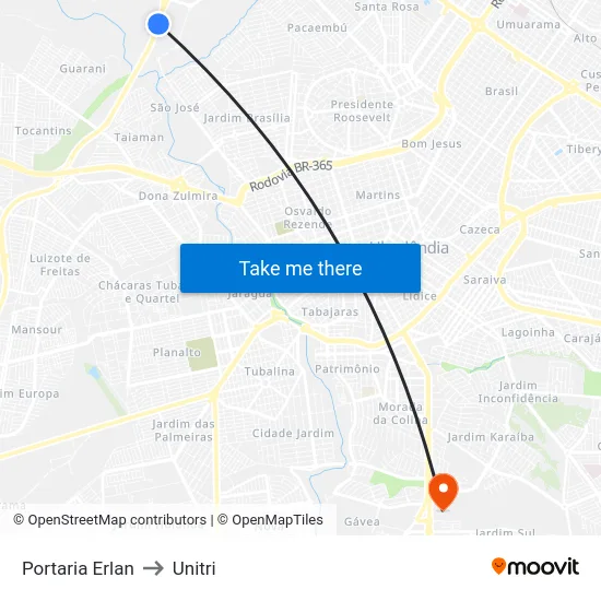 Portaria Erlan to Unitri map