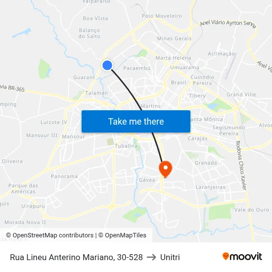 Rua Lineu Anterino Mariano, 30-528 to Unitri map