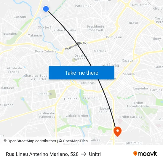 Rua Lineu Anterino Mariano, 528 to Unitri map