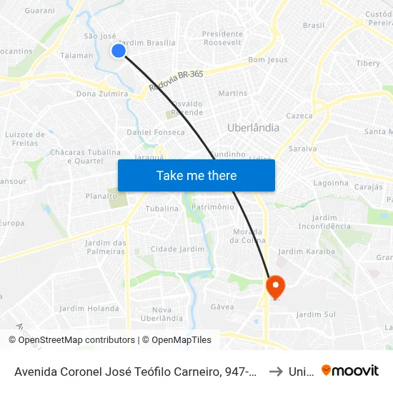 Avenida Coronel José Teófilo Carneiro, 947-1475 to Unitri map