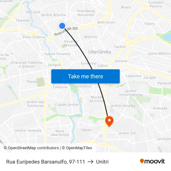 Rua Eurípedes Barsanulfo, 97-111 to Unitri map