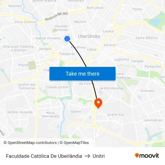 Faculdade Católica De Uberlândia to Unitri map