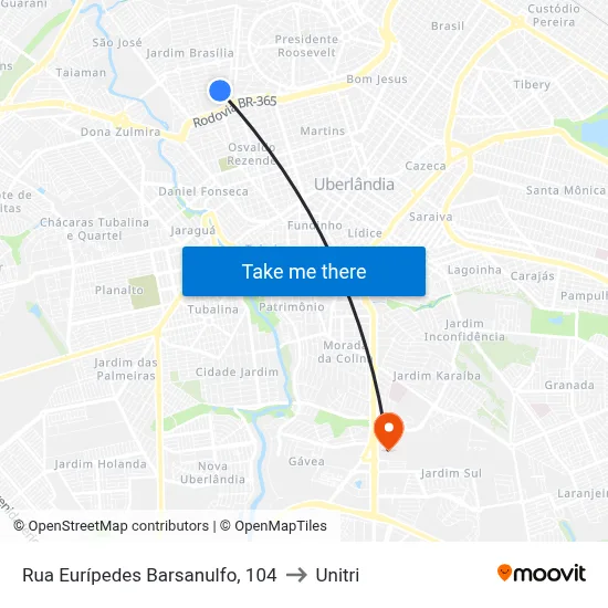 Rua Eurípedes Barsanulfo, 104 to Unitri map