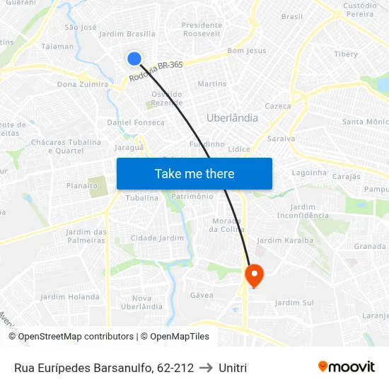 Rua Eurípedes Barsanulfo, 62-212 to Unitri map