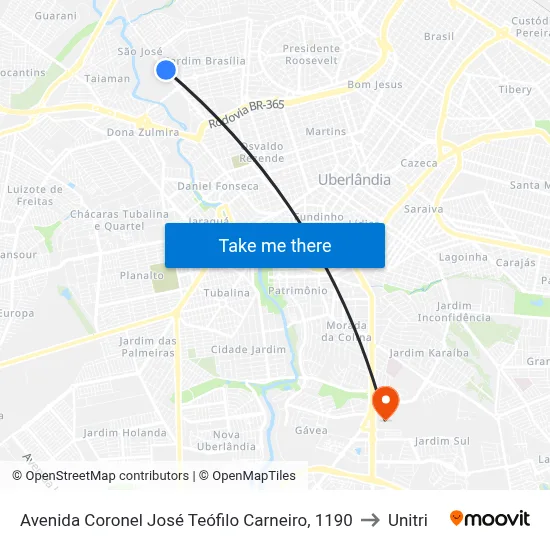 Avenida Coronel José Teófilo Carneiro, 1190 to Unitri map