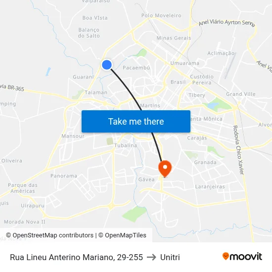 Rua Lineu Anterino Mariano, 29-255 to Unitri map