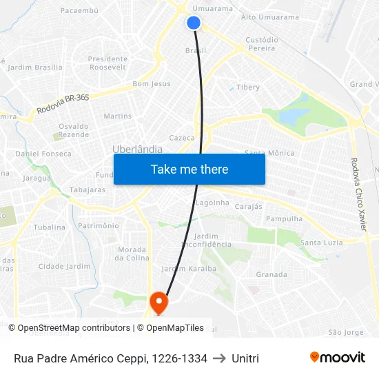 Rua Padre Américo Ceppi, 1226-1334 to Unitri map