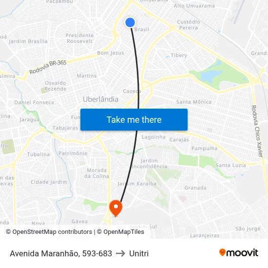 Avenida Maranhão, 593-683 to Unitri map