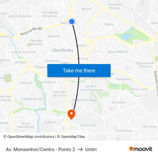 Av. Monsenhor/Centro - Ponto 2 to Unitri map