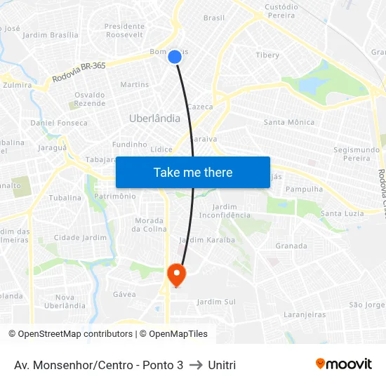 Av. Monsenhor/Centro - Ponto 3 to Unitri map