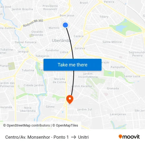 Centro/Av. Monsenhor - Ponto 1 to Unitri map