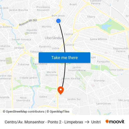 Centro/Av. Monsenhor - Ponto 2 - Limpebras to Unitri map