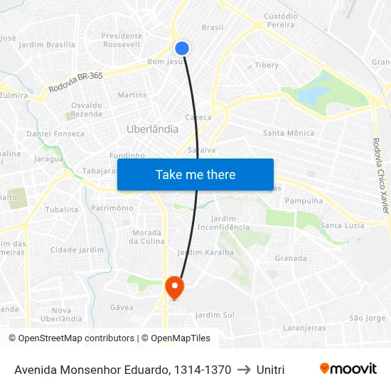 Avenida Monsenhor Eduardo, 1314-1370 to Unitri map
