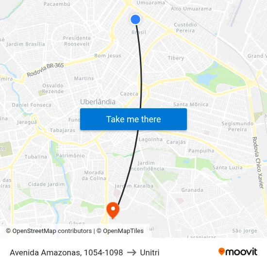 Avenida Amazonas, 1054-1098 to Unitri map
