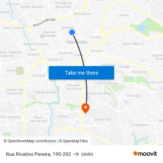 Rua Rivalino Pereira, 190-292 to Unitri map