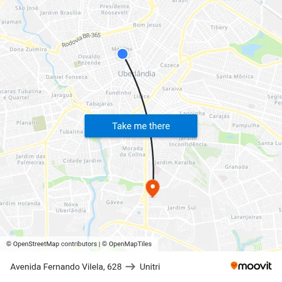 Avenida Fernando Vilela, 628 to Unitri map