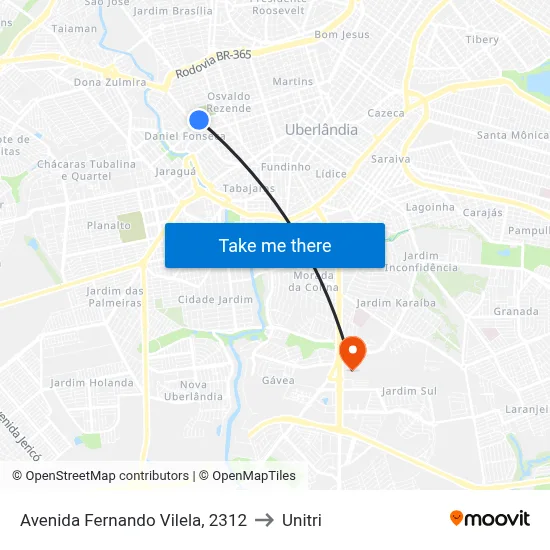 Avenida Fernando Vilela, 2312 to Unitri map