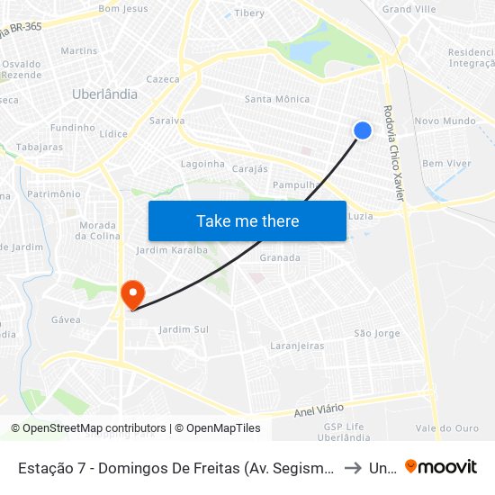 Estação 7 - Domingos De Freitas (Av. Segismundo Pereira) to Unitri map