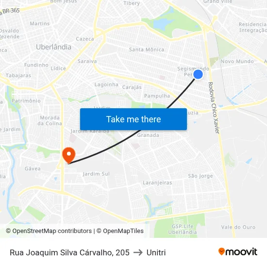 Rua Joaquim Silva Cárvalho, 205 to Unitri map