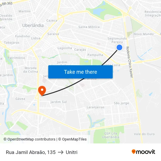 Rua Jamil Abraão, 135 to Unitri map