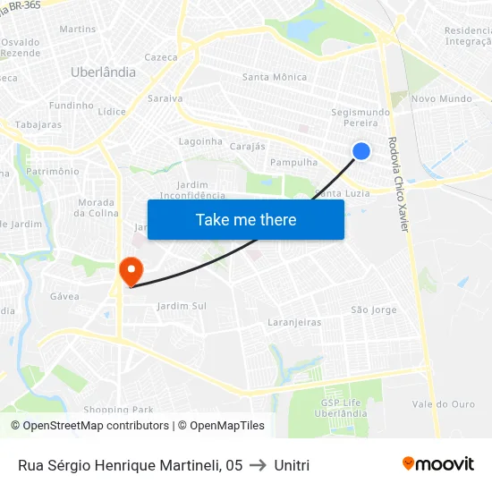 Rua Sérgio Henrique Martineli, 05 to Unitri map