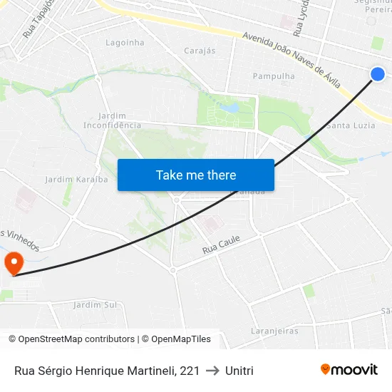 Rua Sérgio Henrique Martineli, 221 to Unitri map