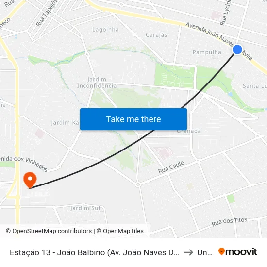 Estação 13 - João Balbino (Av. João Naves De Ávila) to Unitri map