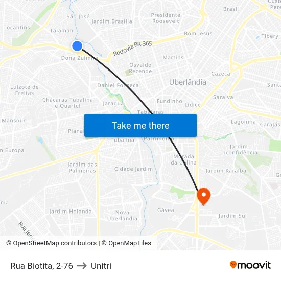 Rua Biotita, 2-76 to Unitri map