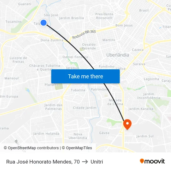 Rua José Honorato Mendes, 70 to Unitri map
