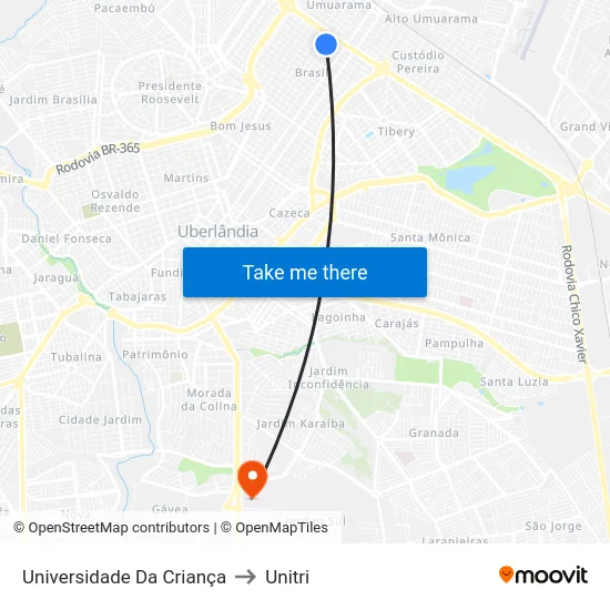 Universidade Da Criança to Unitri map